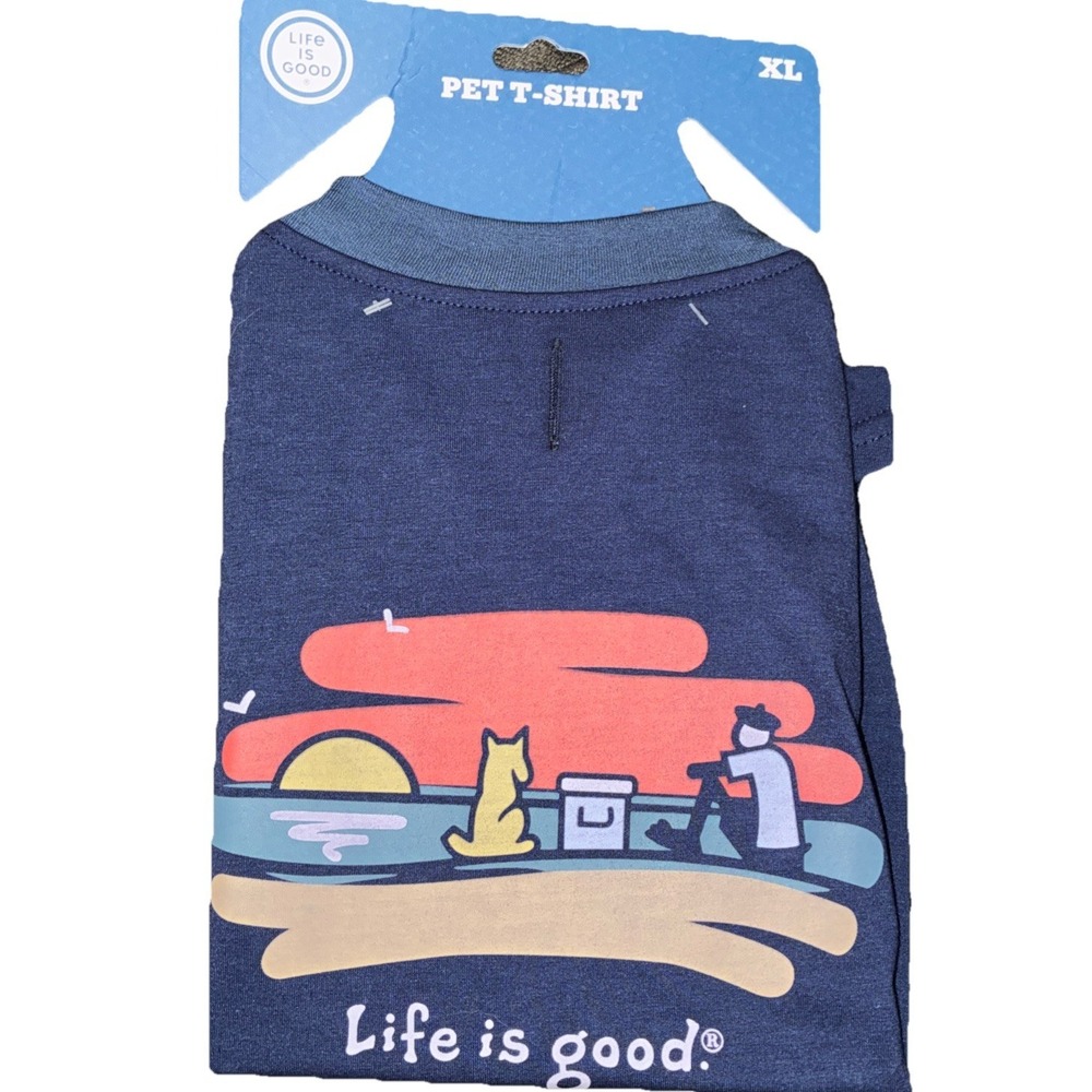Life Is Good Dog Pet T-Shirt Navy Sunset Size XL LG1261 Mans Bestfriend